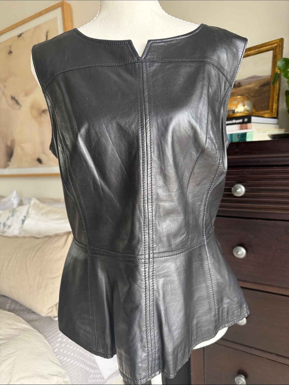 Halogen - Classic Black Leather Sleeveless Peplum Top